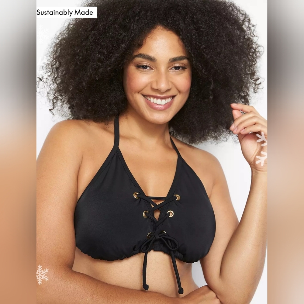 NWT Swim By Cacique (Lane Bryant) No-Wire Lace-Up String Swim Bikini Top Size 22